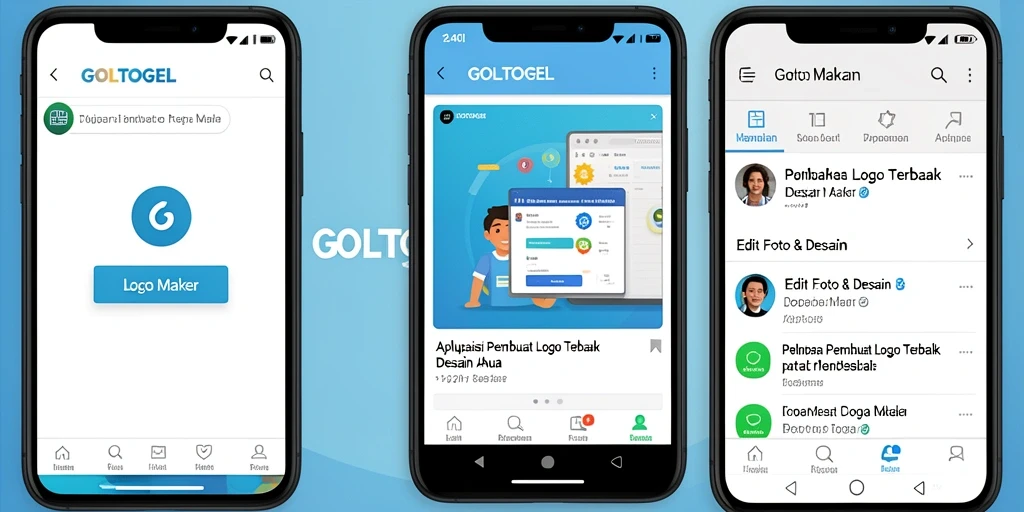 Screenshot aplikasi GOLTOGEL menampilkan antarmuka Logo Maker yang intuitif.