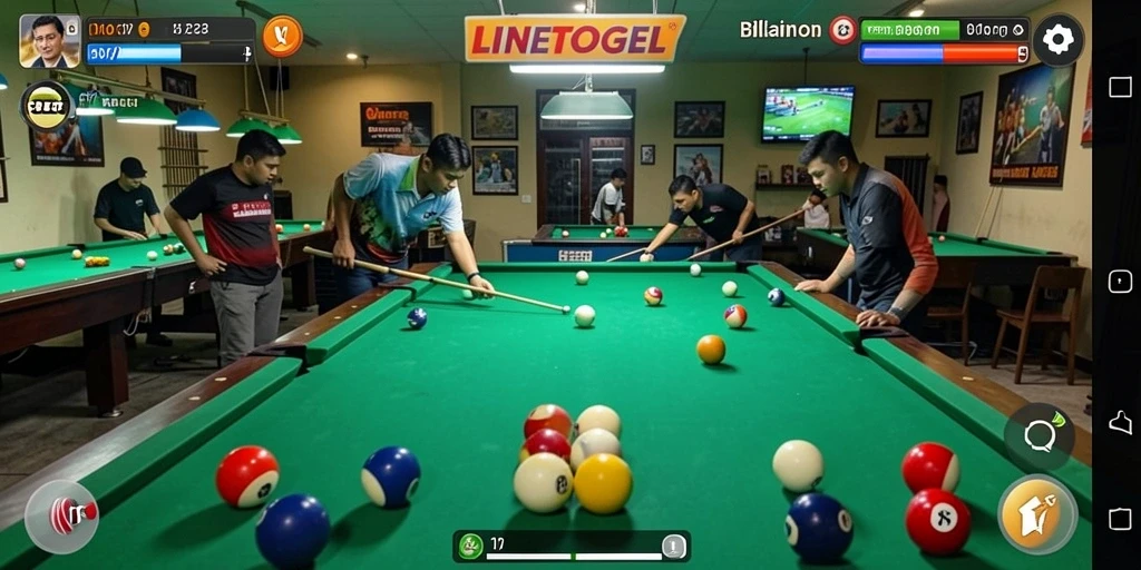 Tampilan antarmuka permainan Billiard yang menarik dalam LINETOGEL.