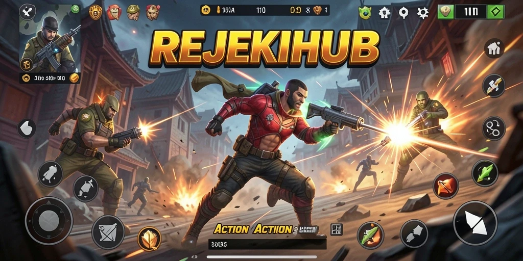 Antarmuka utama REJEKIHUB dengan aksi seru dan grafik menarik.