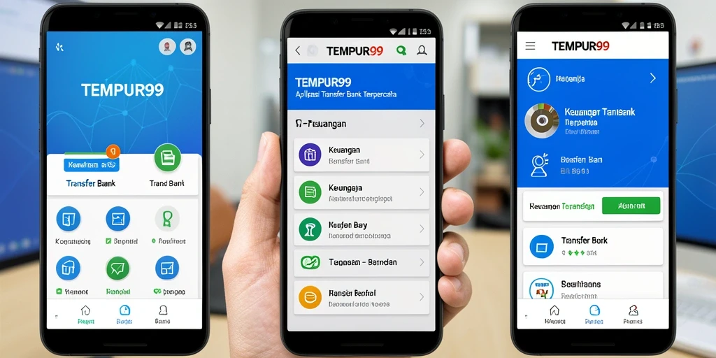 Antarmuka pengguna aplikasi Transfer Bank TEMPUR99 yang modern dan intuitif.